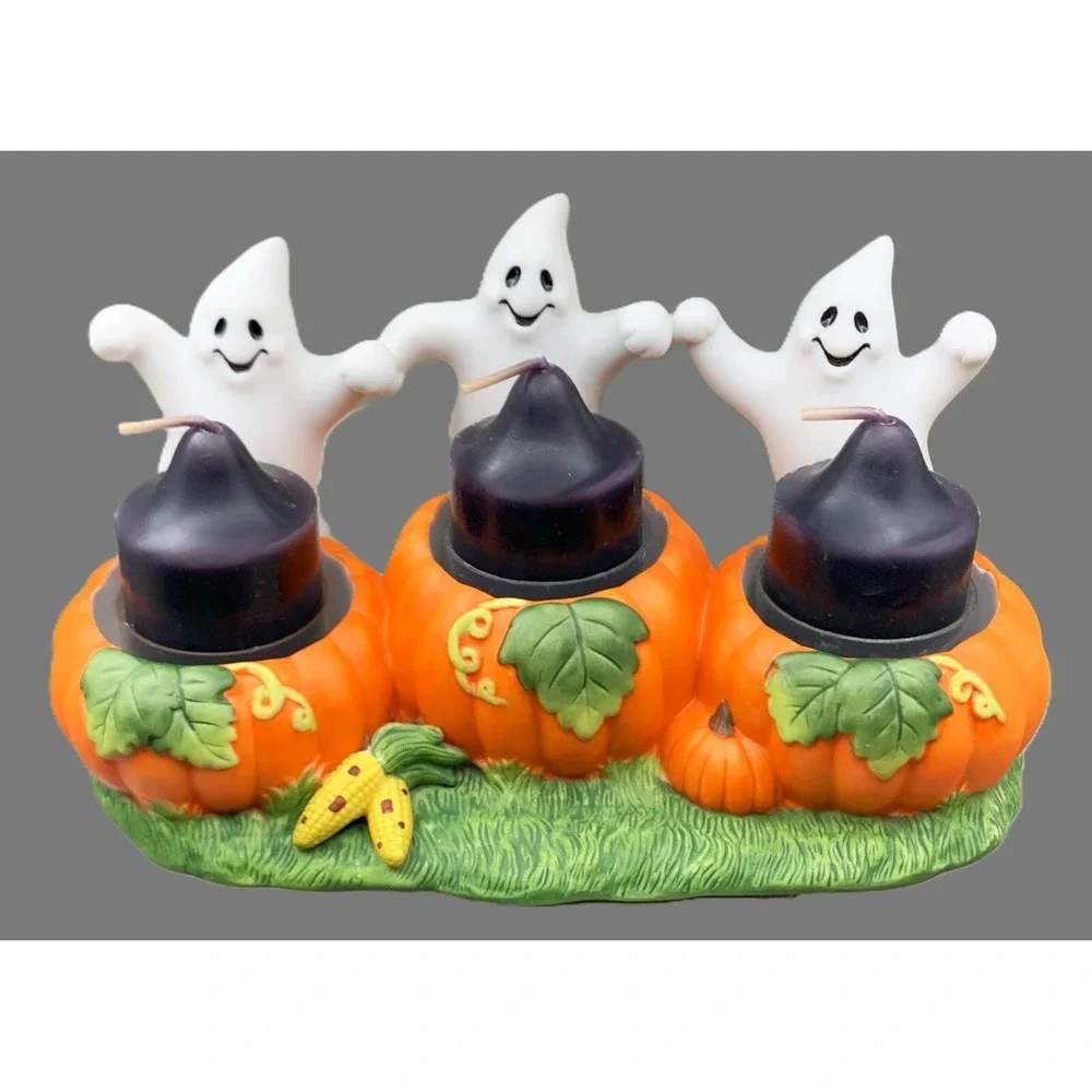 PartyLite Ghost Trio Candle Holder Halloween w 3 PL Candles NIB Retired Vintage